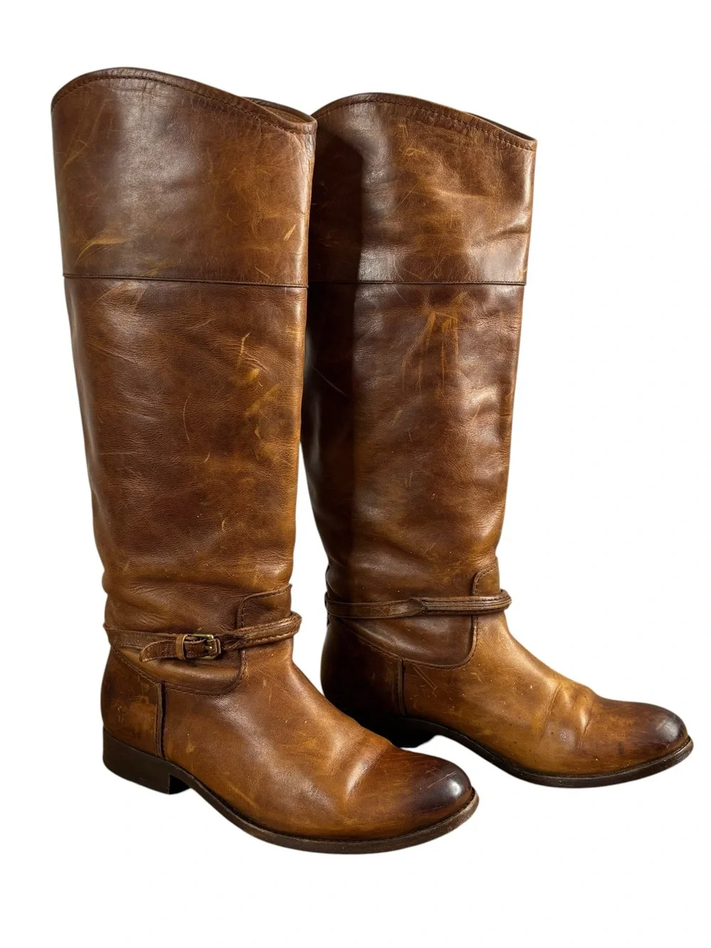 Frye Knee High Pull On Boots Brown Distressed Leather Woman’s Size 7 B